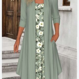 Elegant Teal Floral Midi Dress